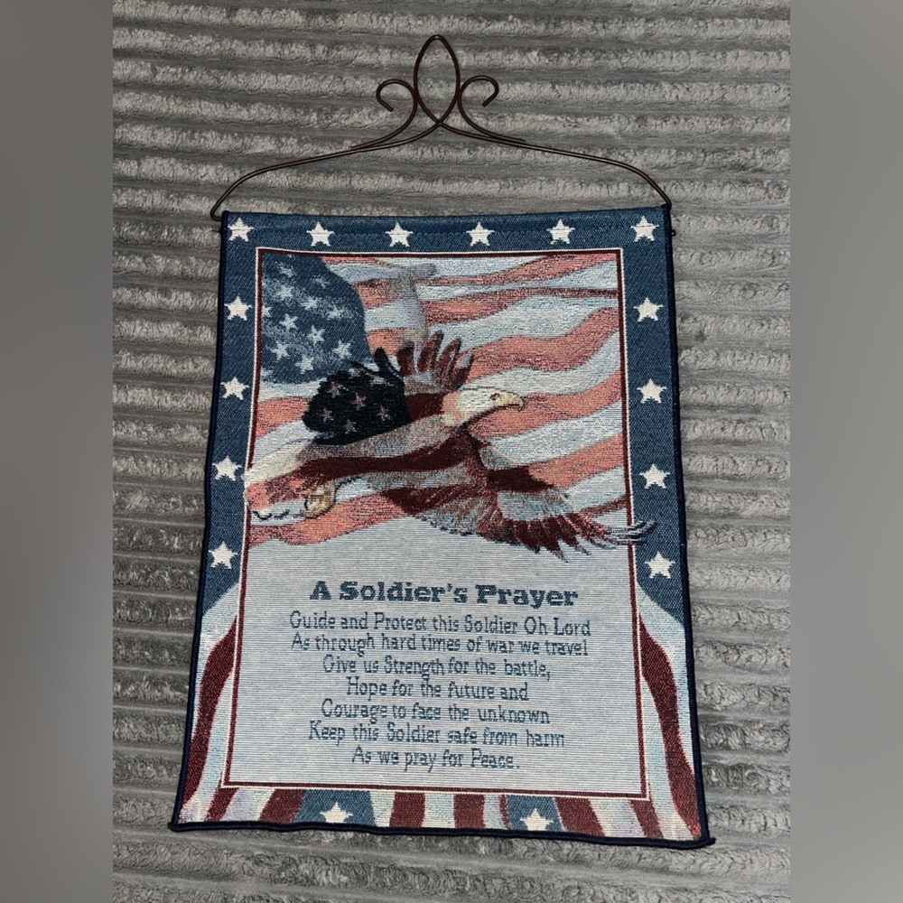 A SOLDIER'S PRAYER TAPESTRY Banner Vintage